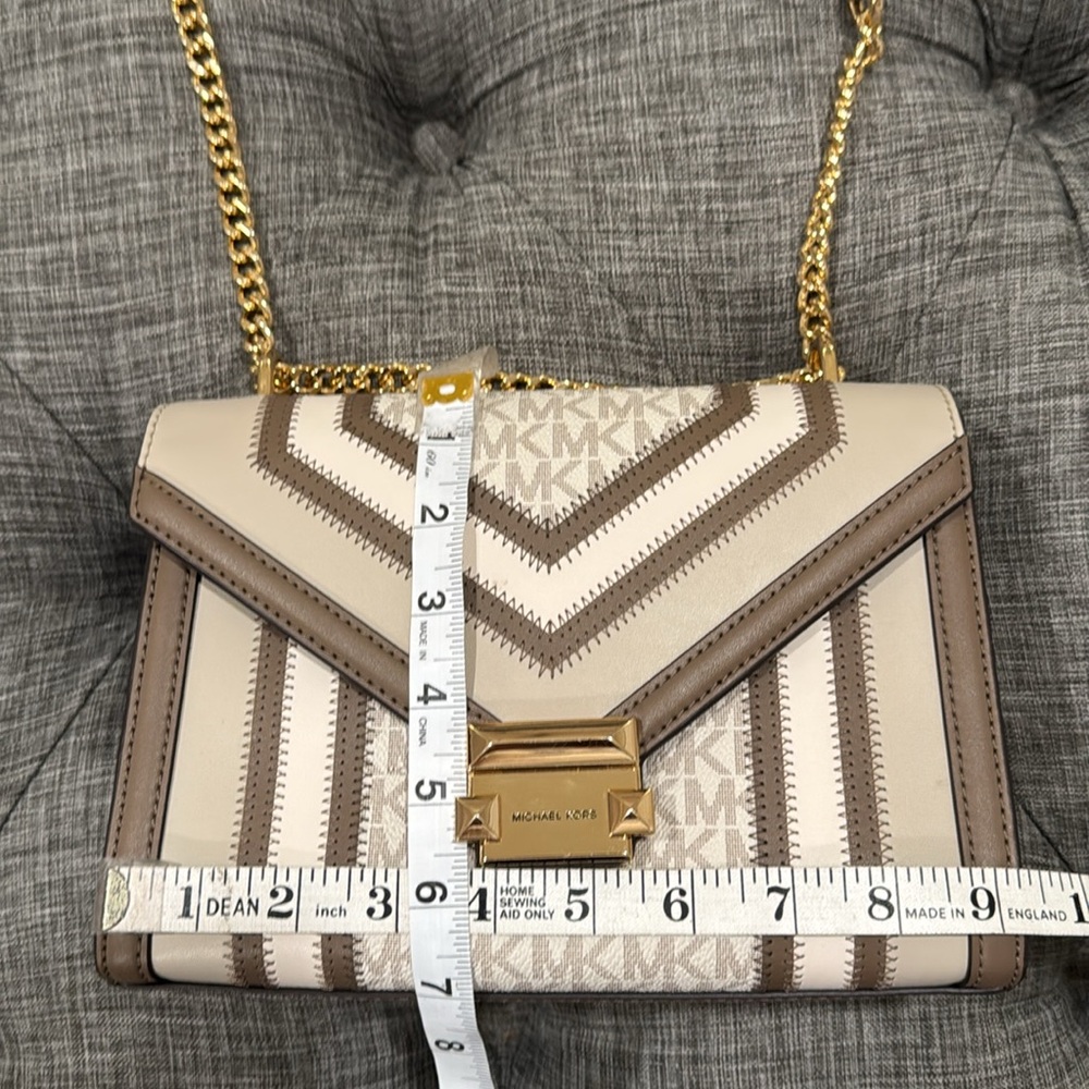 Michael Kors Bag Leather Jetset Signature Gold Chain with Chevron Design - Picture 17 of 17